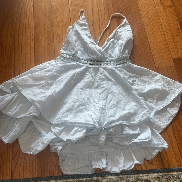 Simplee Apparel Pants - Halter Romper Ruffle Flounce Crochet Lace Cutout Hollow Out Textured Criss Cross